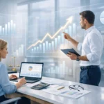 Accounting SEO authority growth dashboard with experts analyzing backlinks performance and lead metrics.