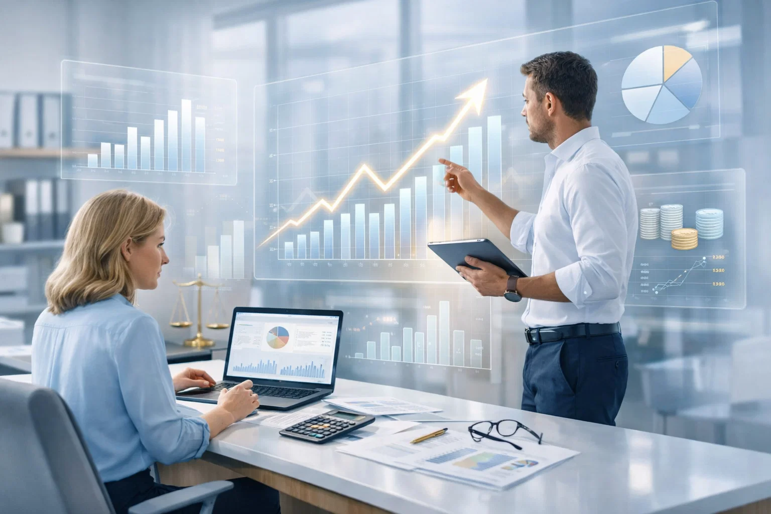 Accounting SEO authority growth dashboard with experts analyzing backlinks performance and lead metrics.